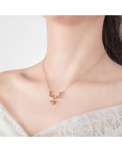 Wholesale Stainless Steel Necklace Fashion Streetwear Antlers Inlay Artificial Gemstones Pendant Necklace