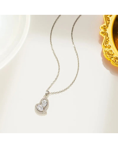 Elegant Water Droplets Heart Shape Inlay Zircon Stainless Steel Pendant Necklace