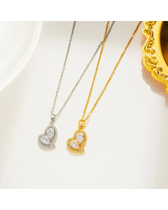Wholesale Stainless Steel Necklace Exquisite Water Droplets Heart Shape Inlay Zircon Pendant Necklace