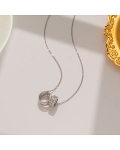 Steel Color Circle Inlay Rhinestones Stainless Steel Necklace
