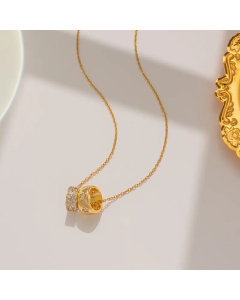 Gold Color Simple Style Circle Inlay Rhinestones Stainless Steel Necklace
