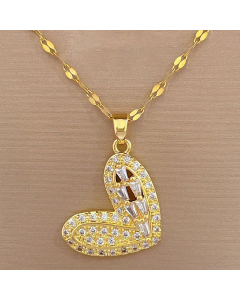 Gold Color Heart Shape Inlay Artificial Gemstones Pendant Stainless Steel Necklace