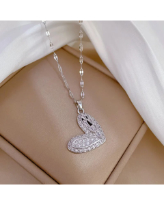 Steel Color Heart Shape Inlay Artificial Gemstones Pendant Stainless Steel Necklace