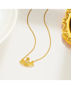 Simple Style Planet Pendant Zircon Inlaid Stainless Steel Necklace