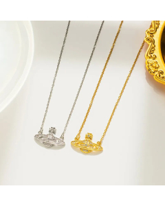 Wholesale Stainless Steel Necklace Simple Style Planet Pendant Zircon Inlaid Necklace