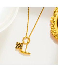 Casual Hollow Out Square Round OT Buckle Pendant Stainless Steel Necklace