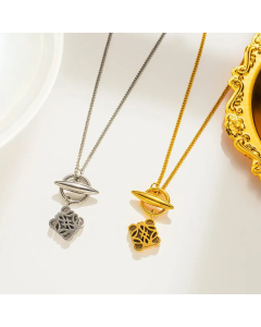 Wholesale Stainless Steel Necklace Casual Hollow Out Square Round OT Buckle Pendant Necklace