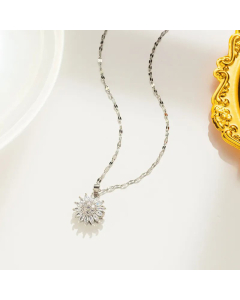 Temperament Rotating Sunflower Pendant Inlay Rhinestones Stainless Steel Necklace