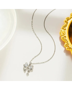 Steel Color Bow Knot Inlay Rhinestones Pendant Stainless Steel Necklace