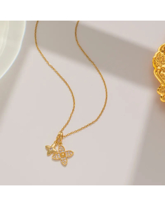 Classic Four Leaf Clover Inlay Rhinestones Pendant Stainless Steel Necklace