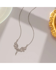 Steel Color Full Diamond Angel Pendant Stainless Steel Necklace