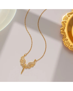 Elegant Full Diamond Angel Pendant Stainless Steel Necklace