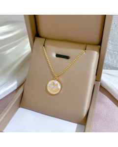 Wholesale Stainless Steel Necklace Round Smiley Face Pendant Necklace-Gold Color-White