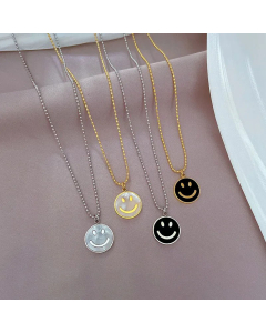Wholesale Stainless Steel Necklace Classic Casual Round Smiley Face Plating Inlay Shell Pendant Necklace