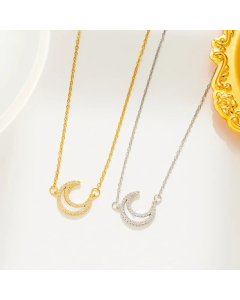 Wholesale Stainless Steel Necklace Minimalism Moon Inlay Rhinestones Shell Pendant Necklace