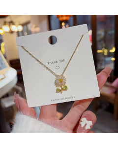 Sweet Sunflower Titanium Steel Inlay Zircon Pendant Necklace