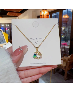 Sweet Star Titanium Steel Inlay Zircon Pendant Necklace