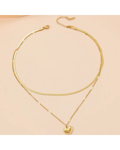Elegant Heart Shape Titanium Steel Polishing Plating 18K Gold Plated Necklace