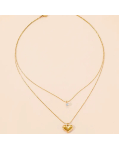 Elegant Shiny Heart Shape Titanium Steel Polishing Plating Inlay Zircon 18K Gold Plated Necklace