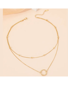 Elegant Shiny Circle Titanium Steel Polishing Plating 18K Gold Plated Necklace