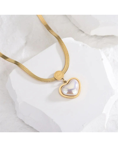 Commute Heart Shape Titanium Steel Polishing Plating Inlay Artificial Gemstones 18K Gold Plated Necklace