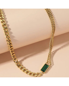 Retro Square Titanium Steel Polishing Plating Inlay Artificial Gemstones 18K Gold Plated Necklace