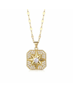 Shiny Star Stainless Steel Plating Inlay Zircon 18K Gold Plated Gold Plated Pendant Necklace