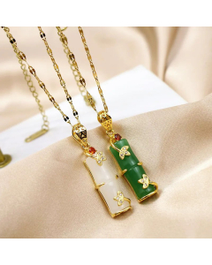 Wholesale Stainless Steel Necklace Retro Bamboo Inlay Rhinestones Pendant Necklace