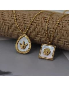 Wholesale Stainless Steel Necklace French Style Water Drop Crown Square Camellia Pendant Necklace