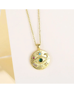 Casual Retro Eye Stainless Steel Plating Inlay Zircon 18K Gold Plated Pendant Necklace