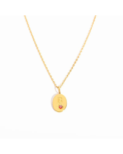 Minimalism Oval Letter B Plating Inlay Zircon 18K Gold Plated Pendant  Stainless Steel Necklace