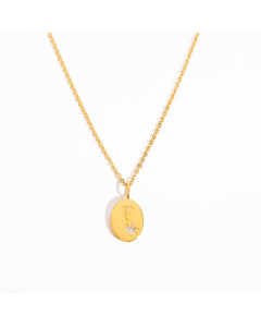 Minimalism Oval Letter F Plating Inlay Zircon 18K Gold Plated Pendant  Stainless Steel Necklace