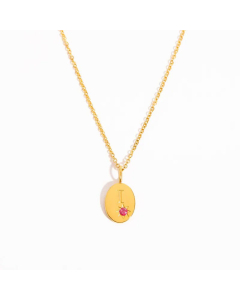 Minimalism Oval Letter I Plating Inlay Zircon 18K Gold Plated Pendant  Stainless Steel Necklace