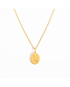 Minimalism Oval Letter M  Plating Inlay Zircon 18K Gold Plated Pendant  Stainless Steel Necklace