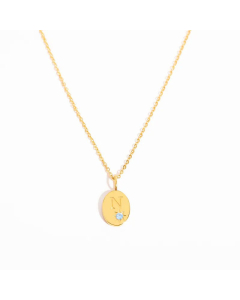 Minimalism Oval Letter N Plating Inlay Zircon 18K Gold Plated Pendant  Stainless Steel Necklace