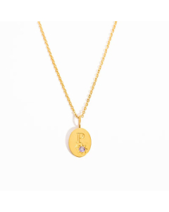 Minimalism Oval Letter P Plating Inlay Zircon 18K Gold Plated Pendant  Stainless Steel Necklace