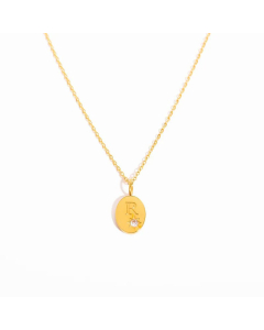 Minimalism Oval Letter R Plating Inlay Zircon 18K Gold Plated Pendant  Stainless Steel Necklace