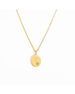 Minimalism Oval Letter V Plating Inlay Zircon 18K Gold Plated Pendant  Stainless Steel Necklace
