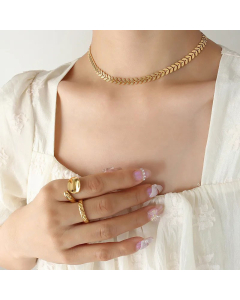 Gold Color Leaf Plating Gold Plated Stainless Steel Necklace