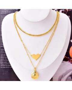 Retro Round Devil'S Eye Heart Shape Titanium Steel Plating Layered Necklaces