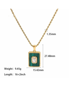 Minimalism Square Inlay Shell Zircon Gold Plated Pendant Stainless Steel Necklace