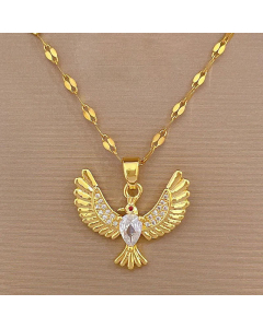 Gold Color Refined Bird Inlay Rhinestones Pendant Stainless Steel Necklace