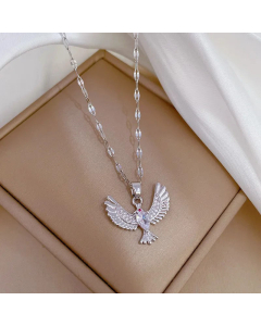Steel Color Refined Bird Inlay Rhinestones Pendant Stainless Steel Necklace