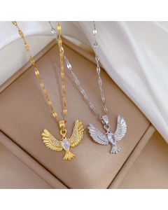 Wholesale Stainless Steel Necklace Refined Bird Inlay Rhinestones Pendant Necklace
