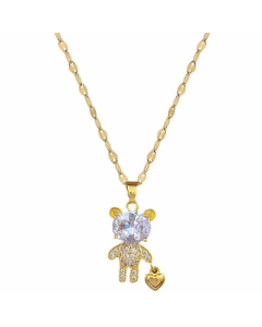 Cartoon Style Bear Heart Shape Titanium Steel Copper Inlay Rhinestones Pendant Necklace