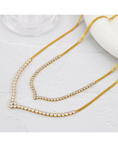 Wholesale Stainless Steel Clavicle Chain Elegant Round Zircon Inlaid Necklace