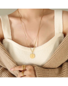 French Style Portrait Round Letter Plating 18K Gold Plated Stainless Steel Sweater Chain Necklace