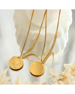 Wholesale Stainless Steel Necklace French Style Portrait Round Letter Plating 18K Gold Plated Sweater Chain Necklace