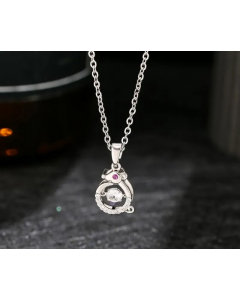 Wholesale Stainless Steel Necklace Chinese Zodiac Inlay Zircon Pendant Necklace -Steel Color-01
