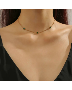 Commute Geometric Titanium Steel Polishing Inlay Rhinestones 18K Gold Plated Necklace